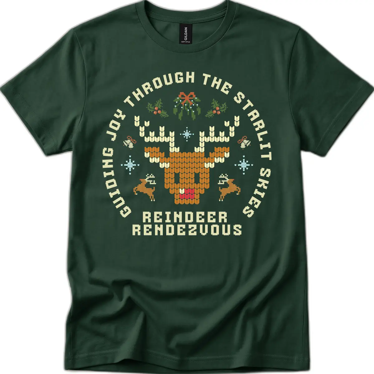 Ugly Christmas Reindeer Rendezvous Apparel T-Shirt in Forest Green