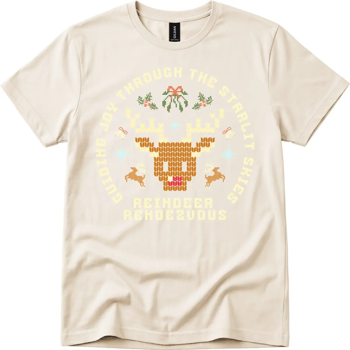 Ugly Christmas Reindeer Rendezvous Apparel T-Shirt in Natural