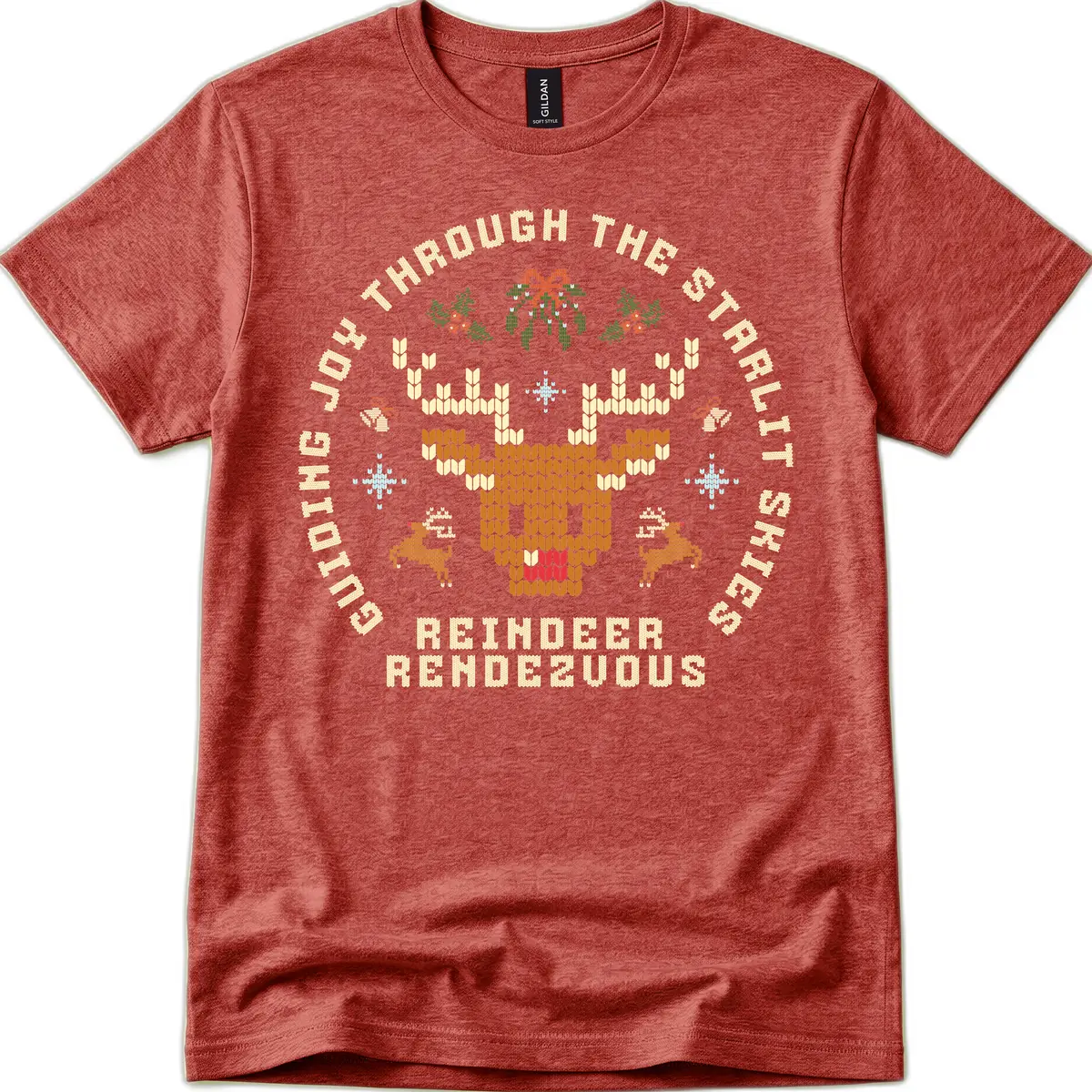 Ugly Christmas Reindeer Rendezvous Apparel T-Shirt in Heather Cardinal