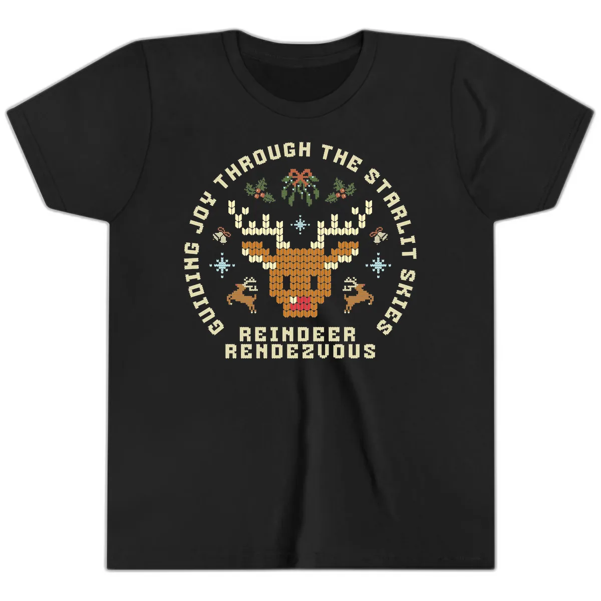 Ugly Christmas Reindeer Rendezvous Apparel Youth T-Shirt in Black