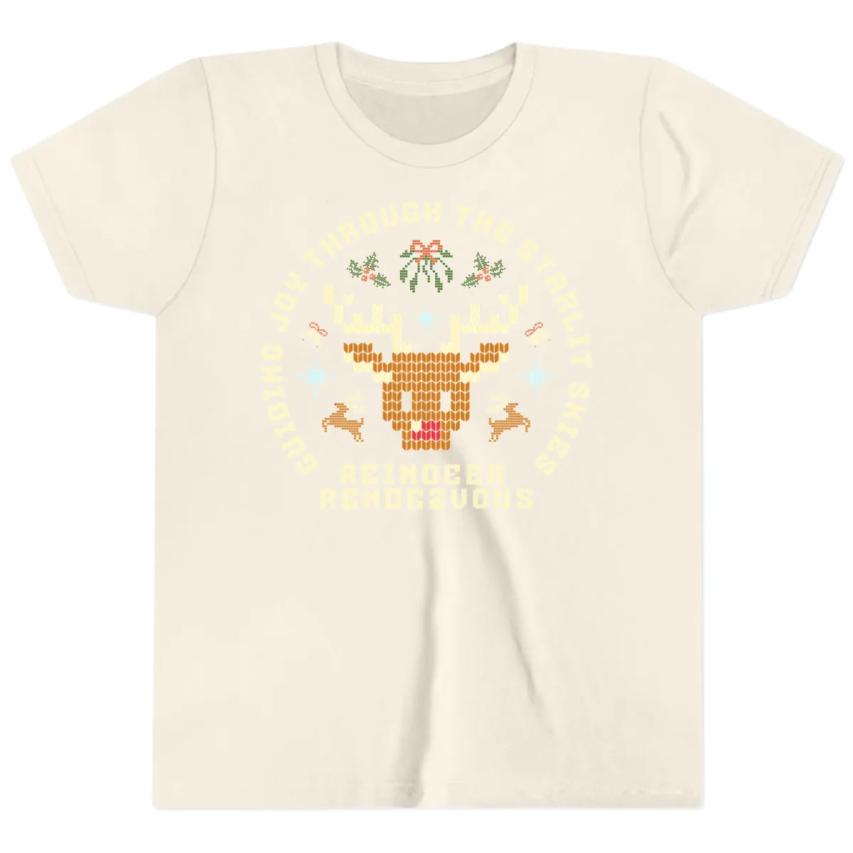 Ugly Christmas Reindeer Rendezvous Apparel Youth T-Shirt in Natural