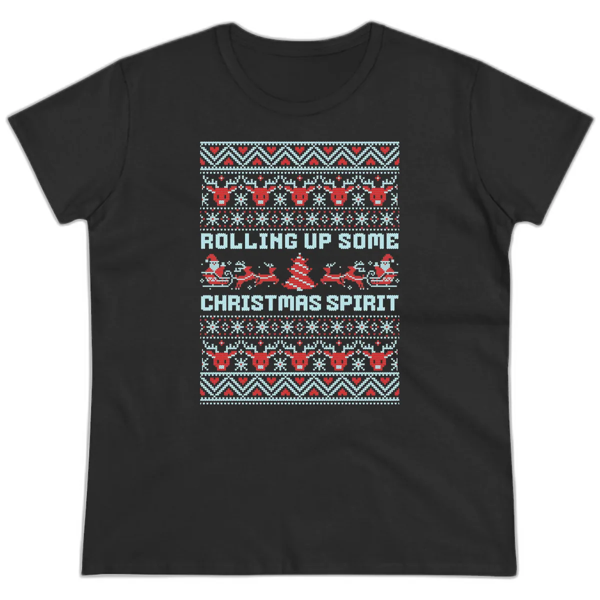 Rolling Up Some Christmas Spirit Ladies Tee in Black