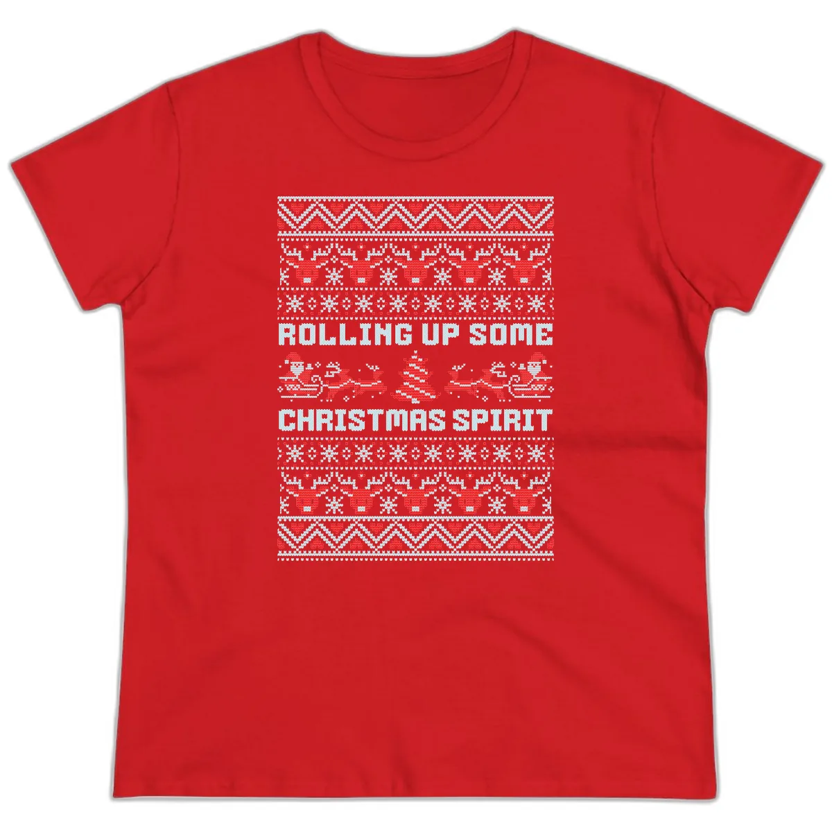 Rolling Up Some Christmas Spirit Ladies Tee in Red