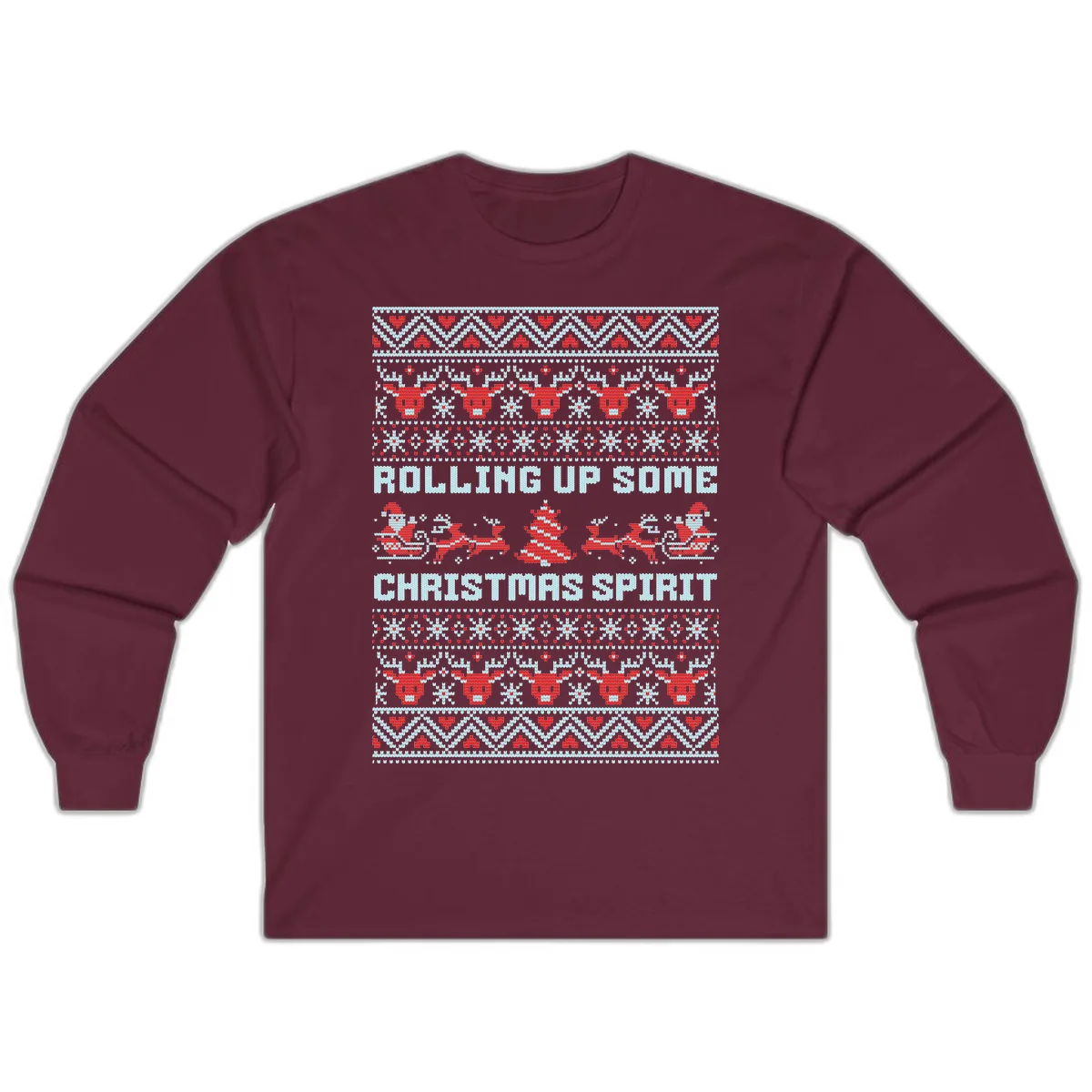 Rolling Up Some Christmas Spirit Long Sleeve in Maroon