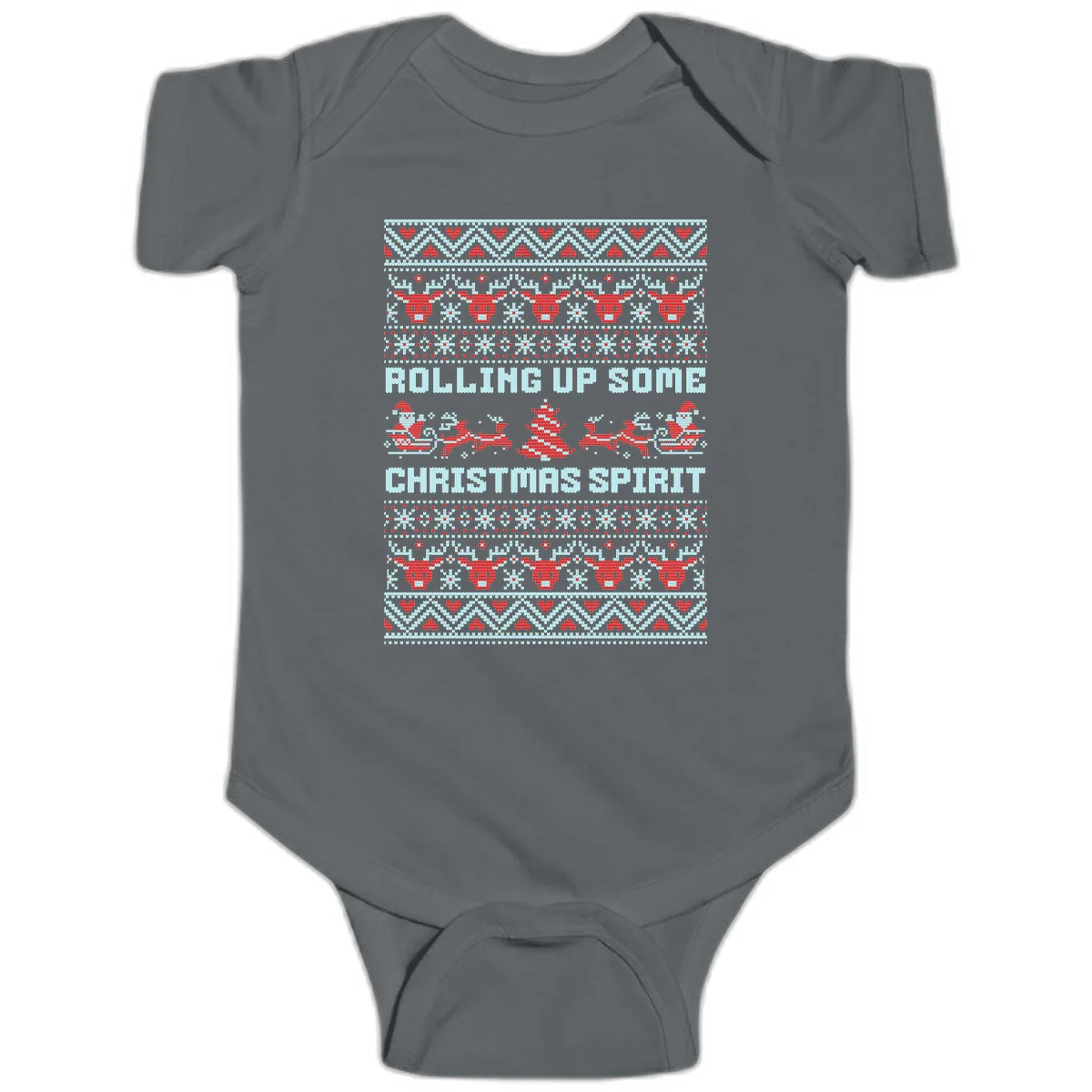 Rolling Up Some Christmas Spirit Baby Onesie in Charcoal
