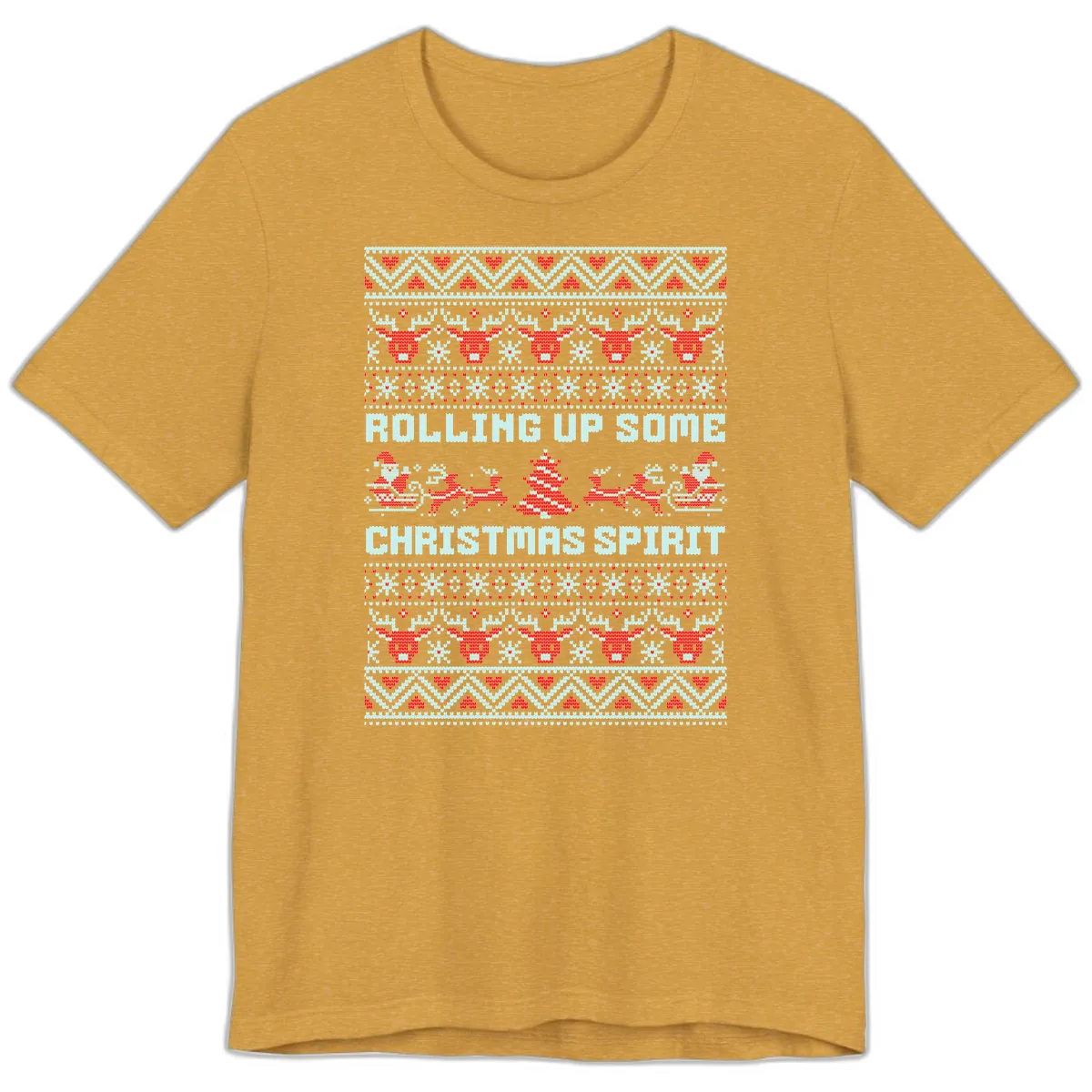 Rolling Up Some Christmas Spirit Premium T-Shirt in Heather Mustard