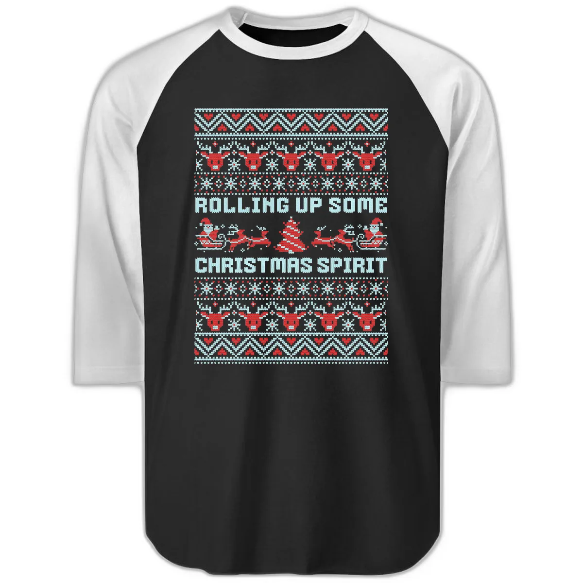 Rolling Up Some Christmas Spirit Raglan 3/4 in Black White