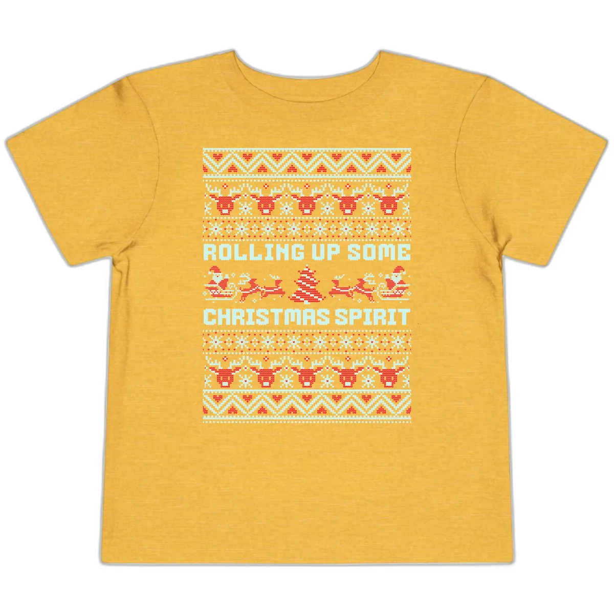 Rolling Up Some Christmas Spirit Toddler T-Shirt in Heather Yellow Gold