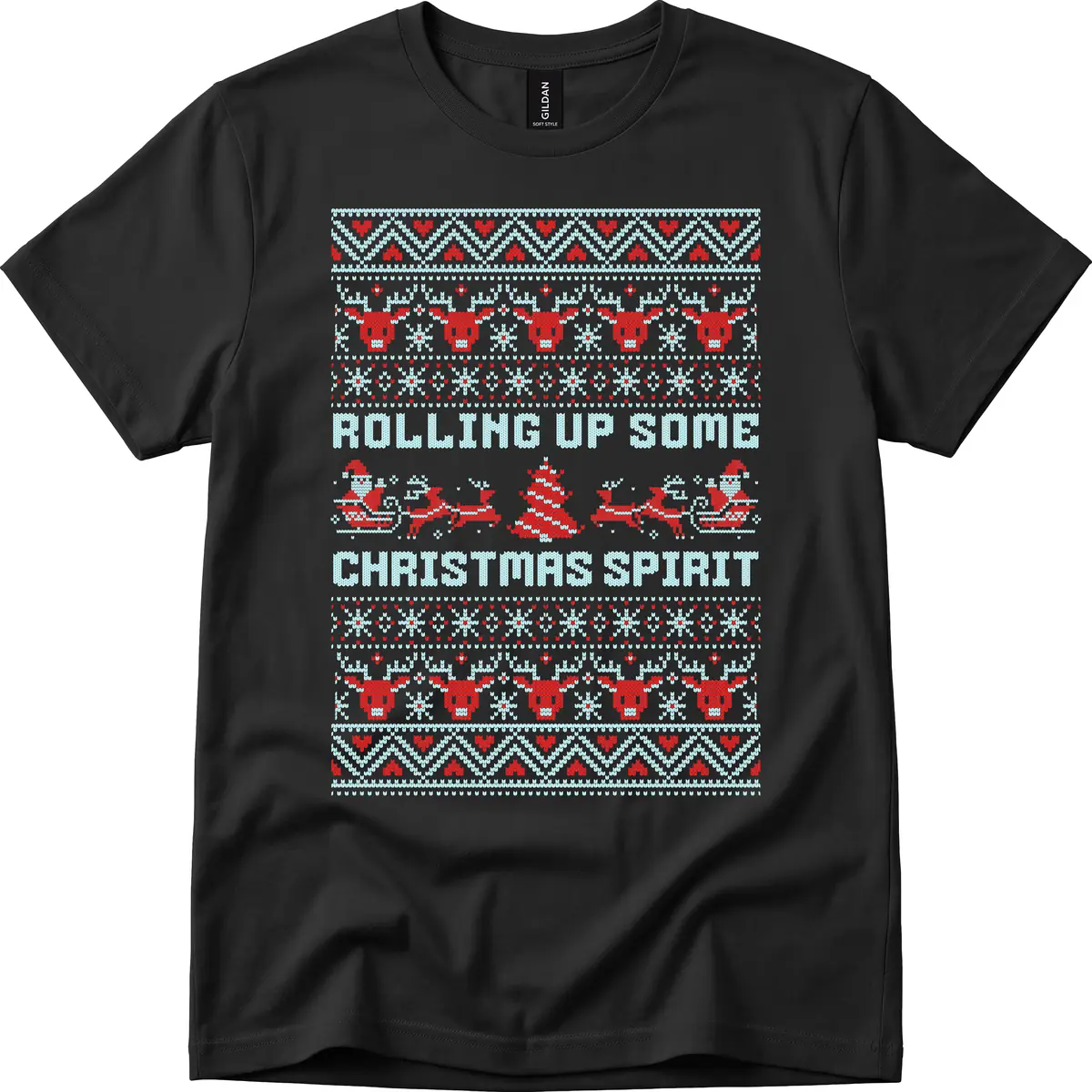 Rolling Up Some Christmas Spirit T-Shirt in Black
