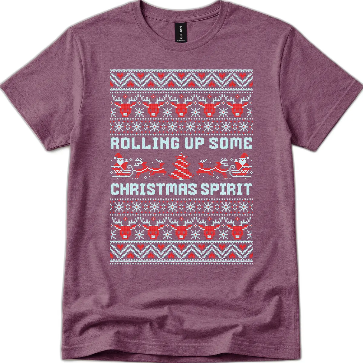 Rolling Up Some Christmas Spirit T-Shirt in Heather Maroon