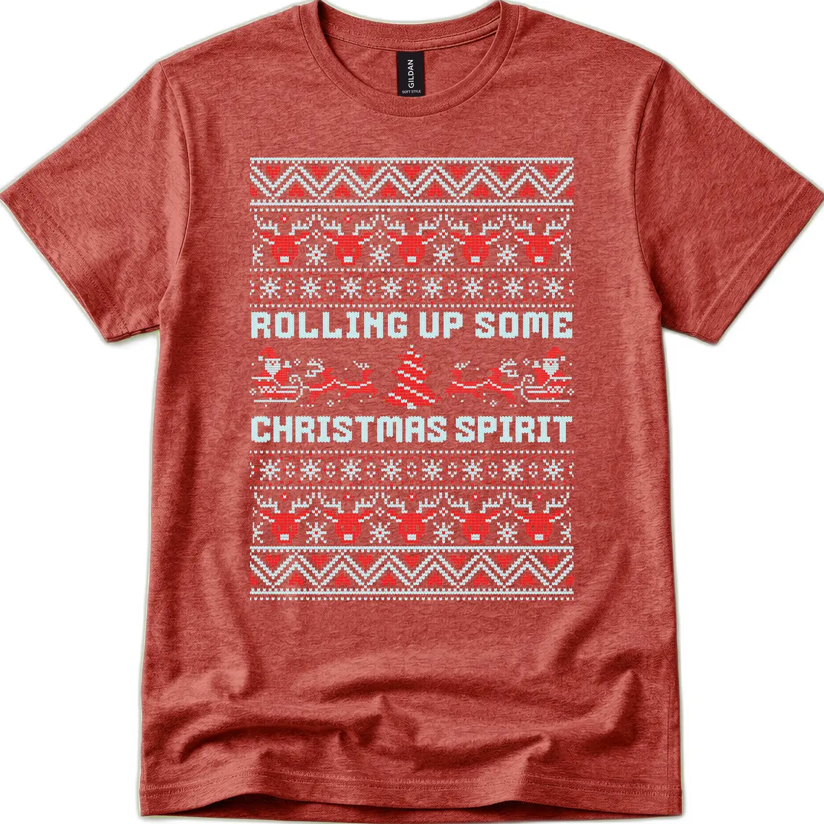 Rolling Up Some Christmas Spirit T-Shirt in Heather Cardinal