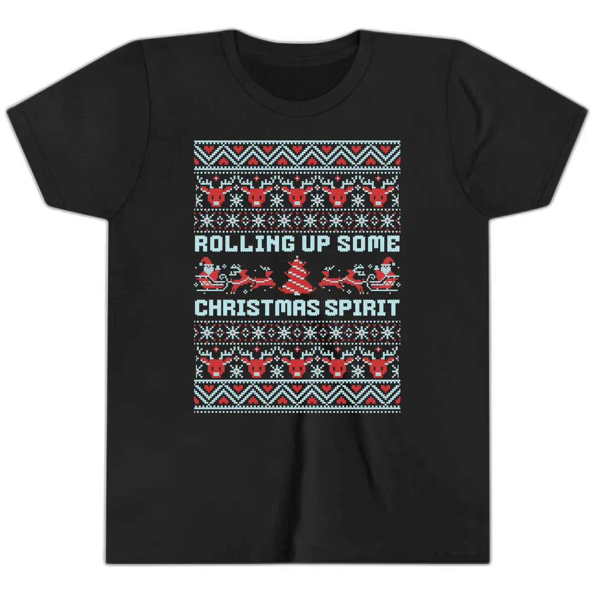 Rolling Up Some Christmas Spirit Youth T-Shirt in Black
