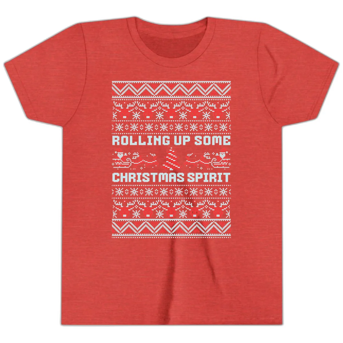 Rolling Up Some Christmas Spirit Youth T-Shirt in Heather Red