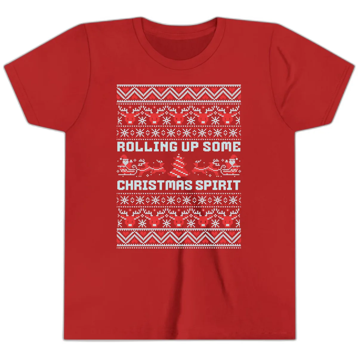 Rolling Up Some Christmas Spirit Youth T-Shirt in Red