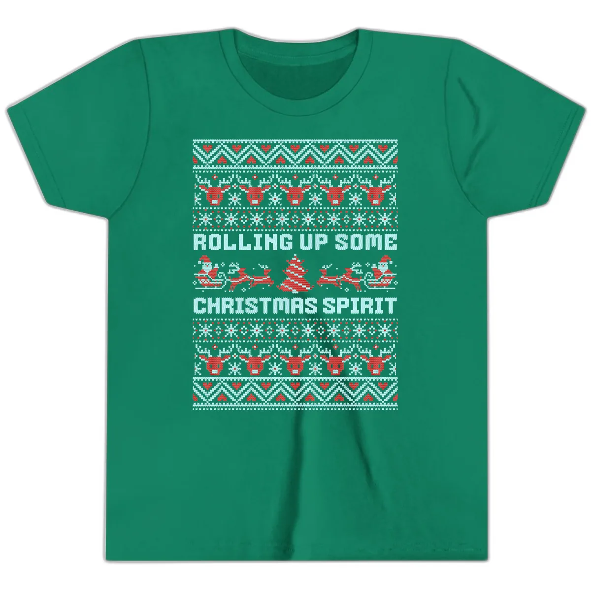 Rolling Up Some Christmas Spirit Youth T-Shirt in Kelly