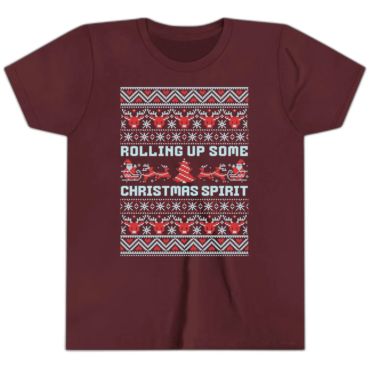 Rolling Up Some Christmas Spirit Youth T-Shirt in Maroon