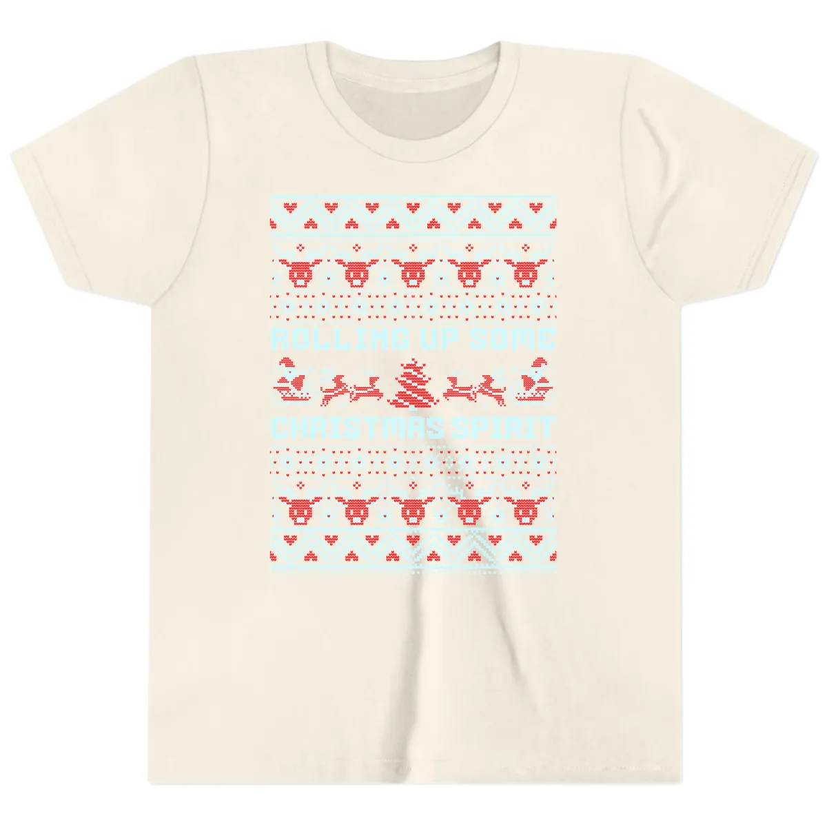 Rolling Up Some Christmas Spirit Youth T-Shirt in Natural