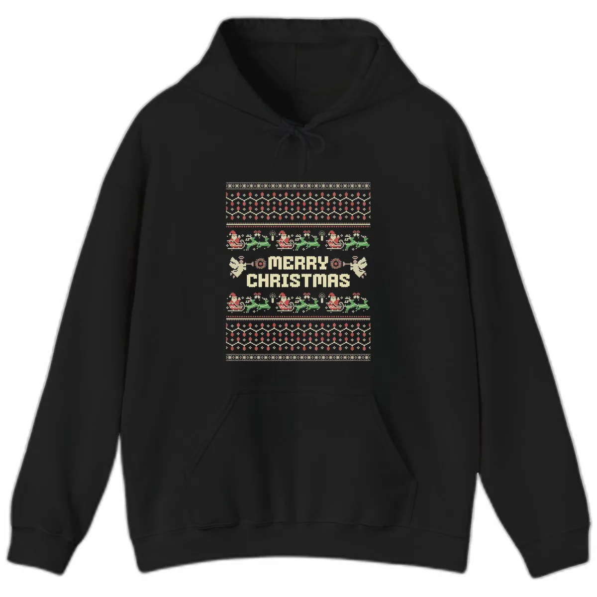 Ugly Christmas Sweater Merry Christmas Hoodie in Black