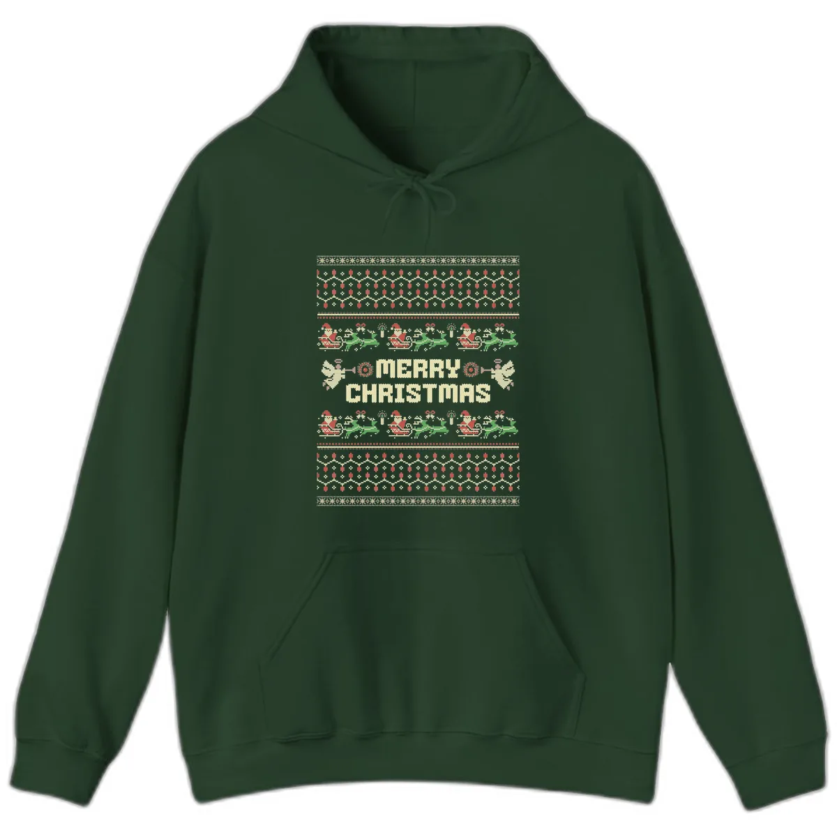 Ugly Christmas Sweater Merry Christmas Hoodie in Forest Green