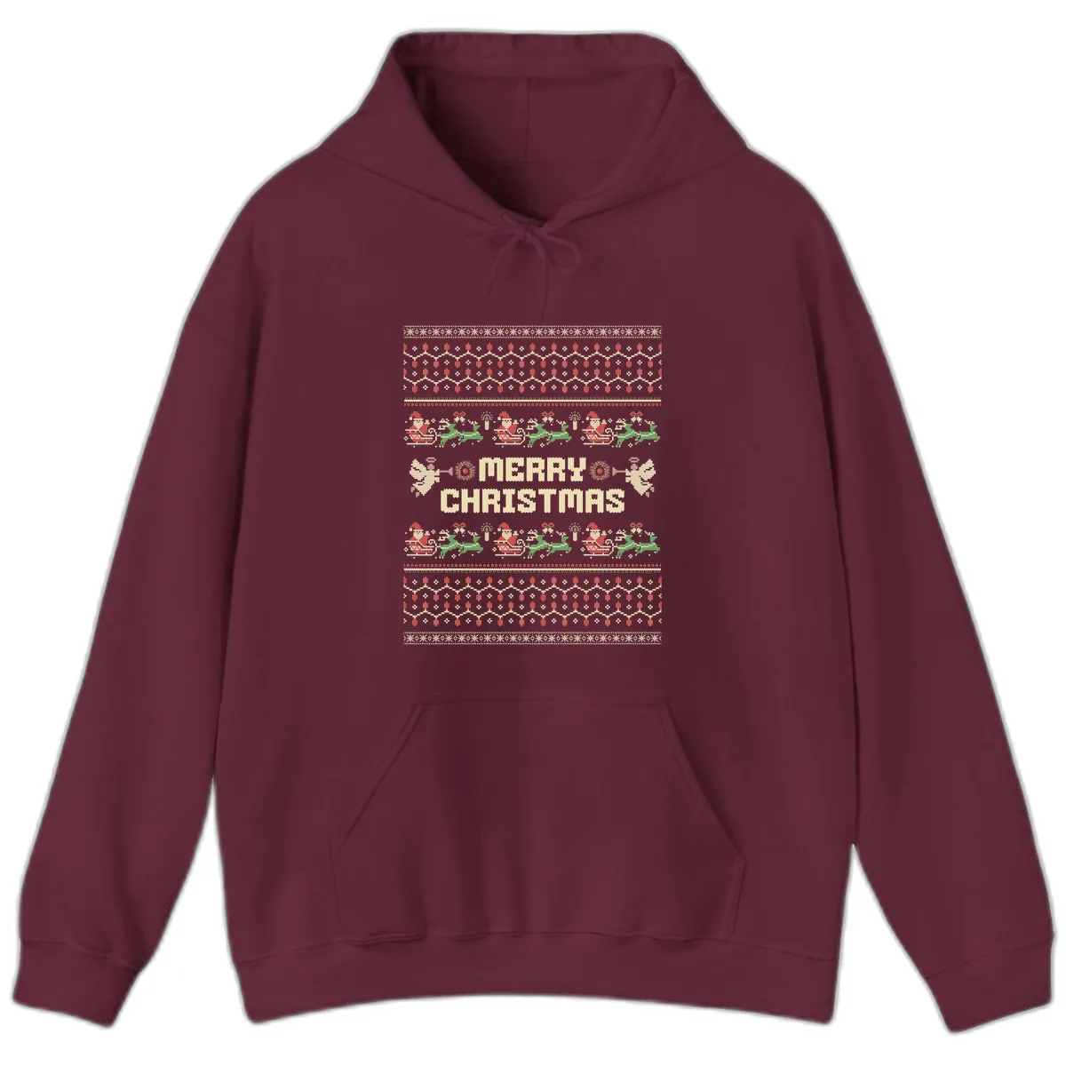 Ugly Christmas Sweater Merry Christmas Hoodie in Maroon