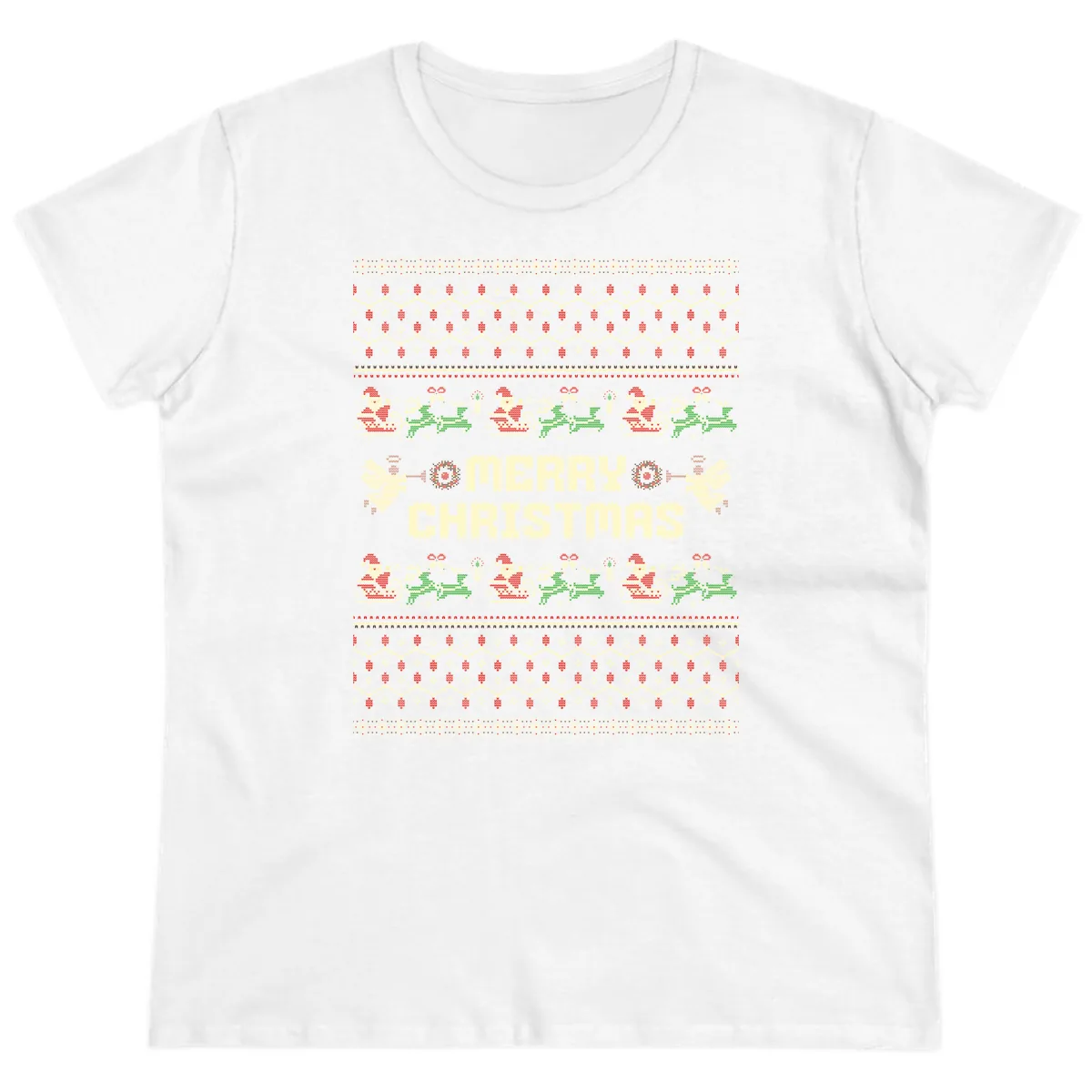 Ugly Christmas Sweater Merry Christmas Ladies Tee in White