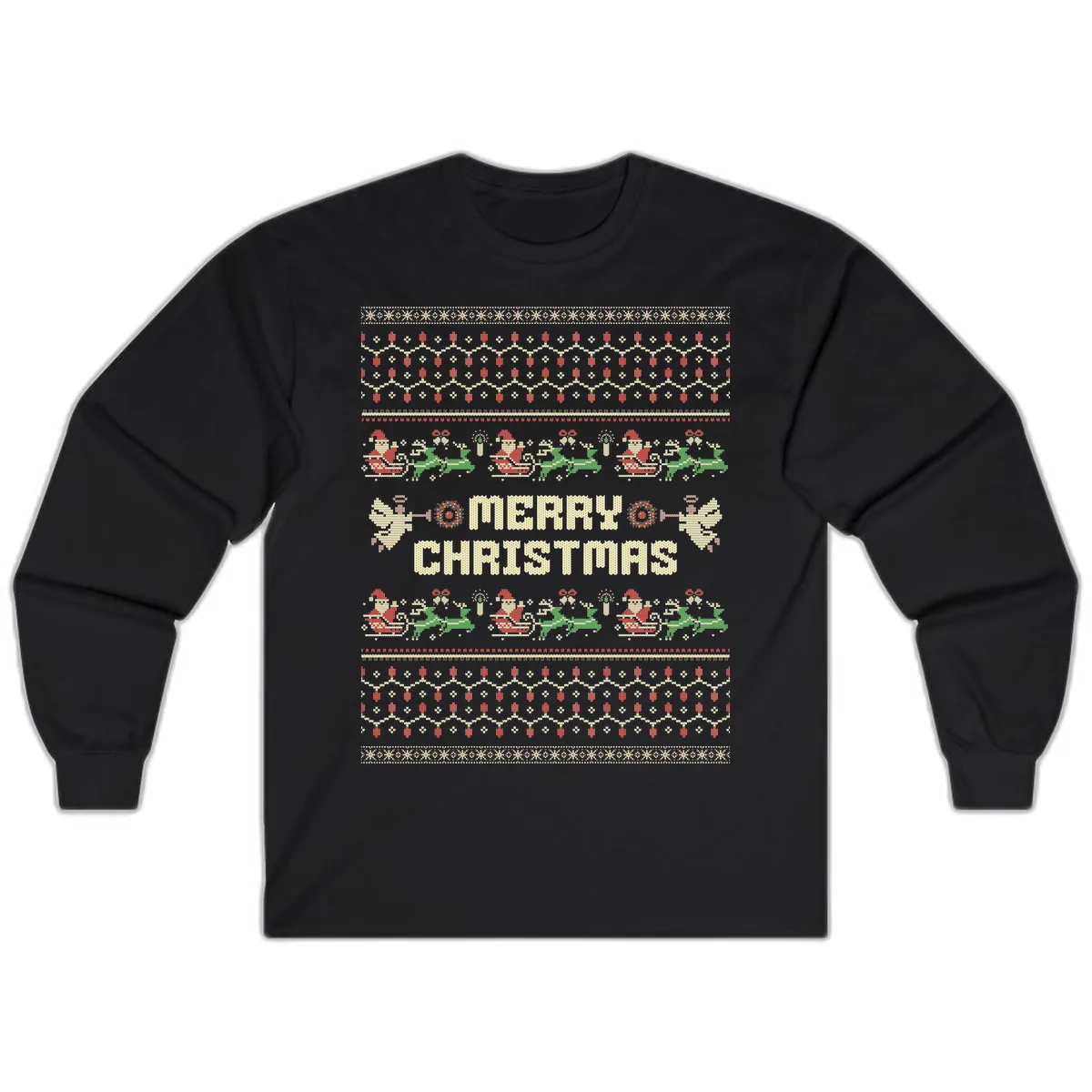 Ugly Christmas Sweater Merry Christmas Long Sleeve in Black