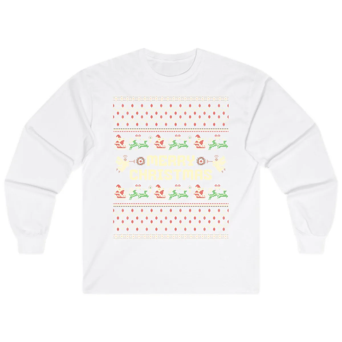 Ugly Christmas Sweater Merry Christmas Long Sleeve in White