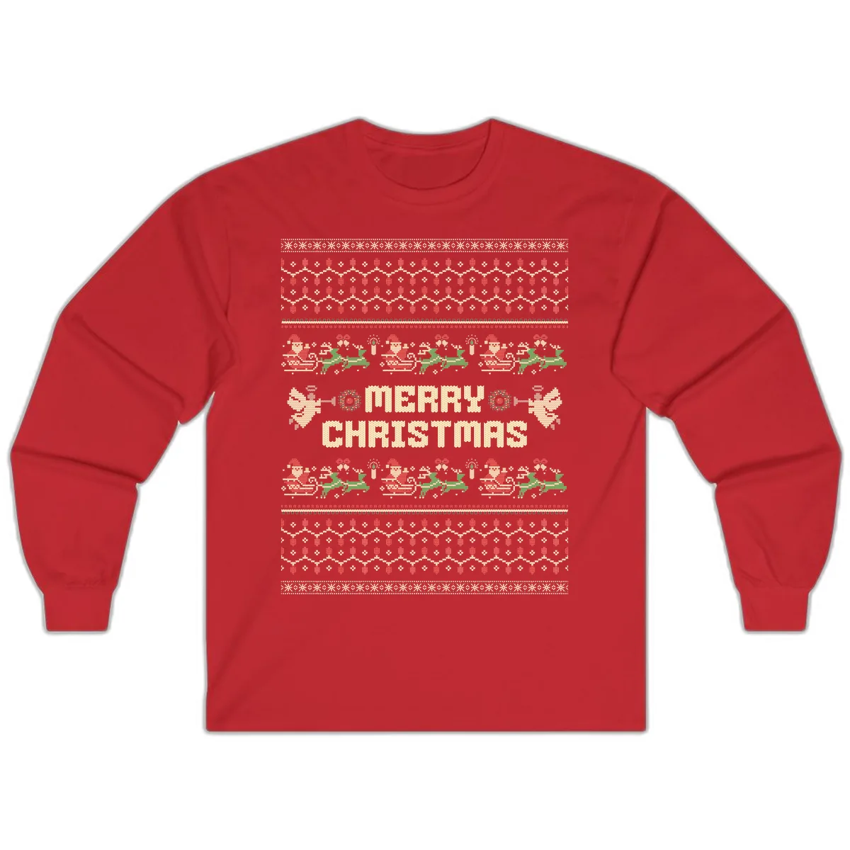 Ugly Christmas Sweater Merry Christmas Long Sleeve in Red