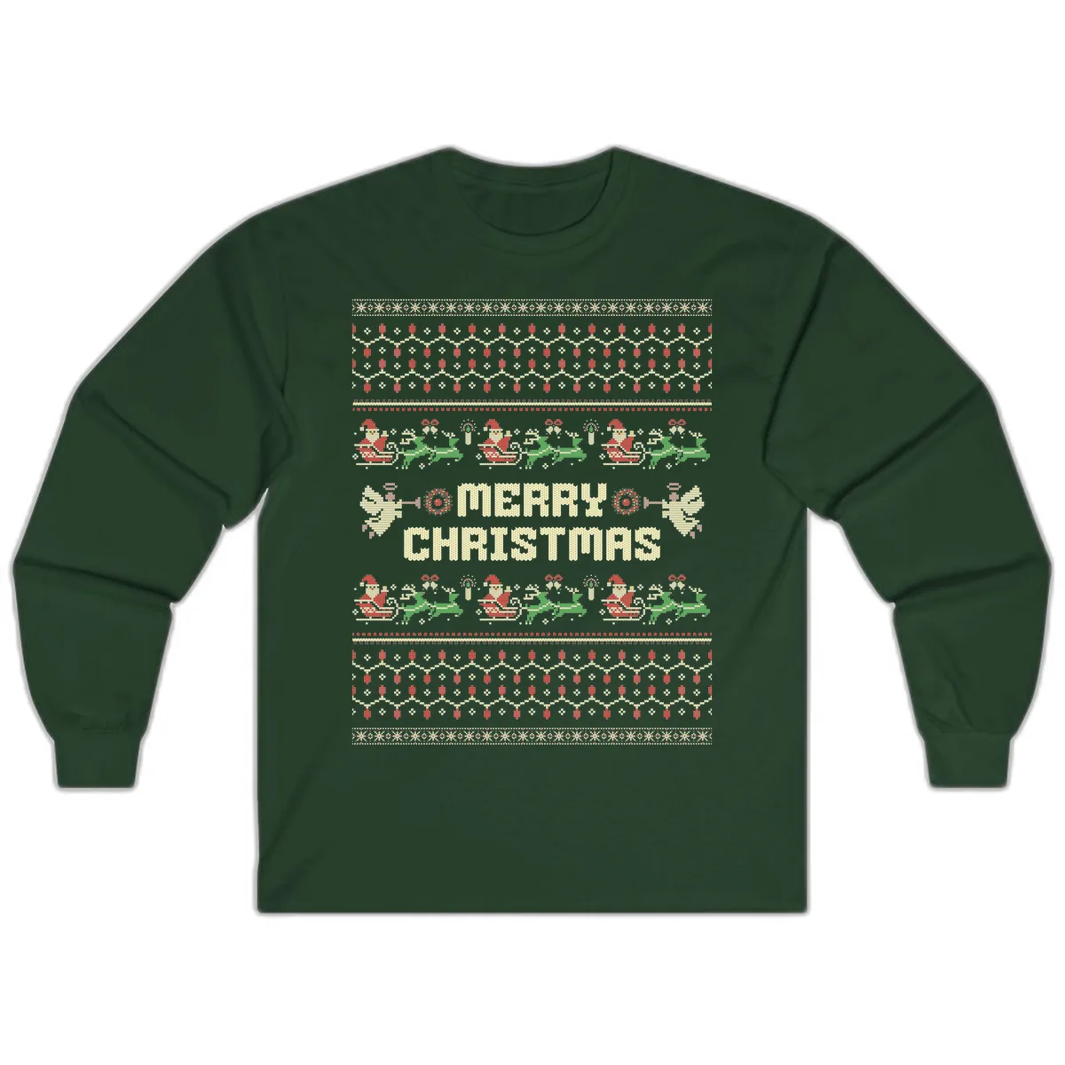 Ugly Christmas Sweater Merry Christmas Long Sleeve in Forest Green