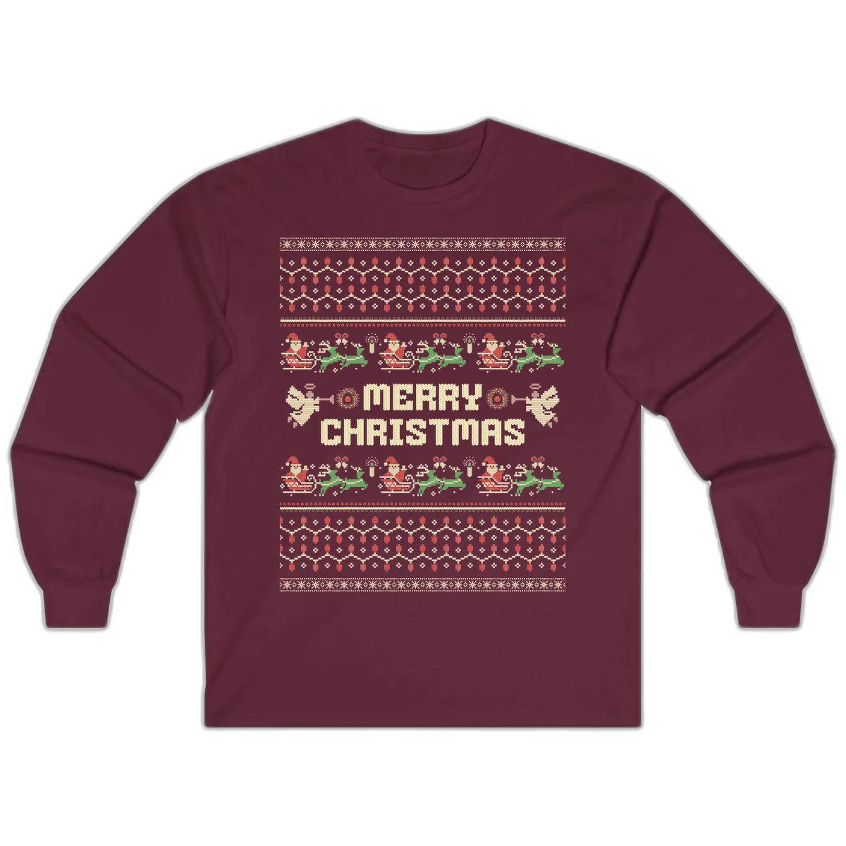 Ugly Christmas Sweater Merry Christmas Long Sleeve in Maroon