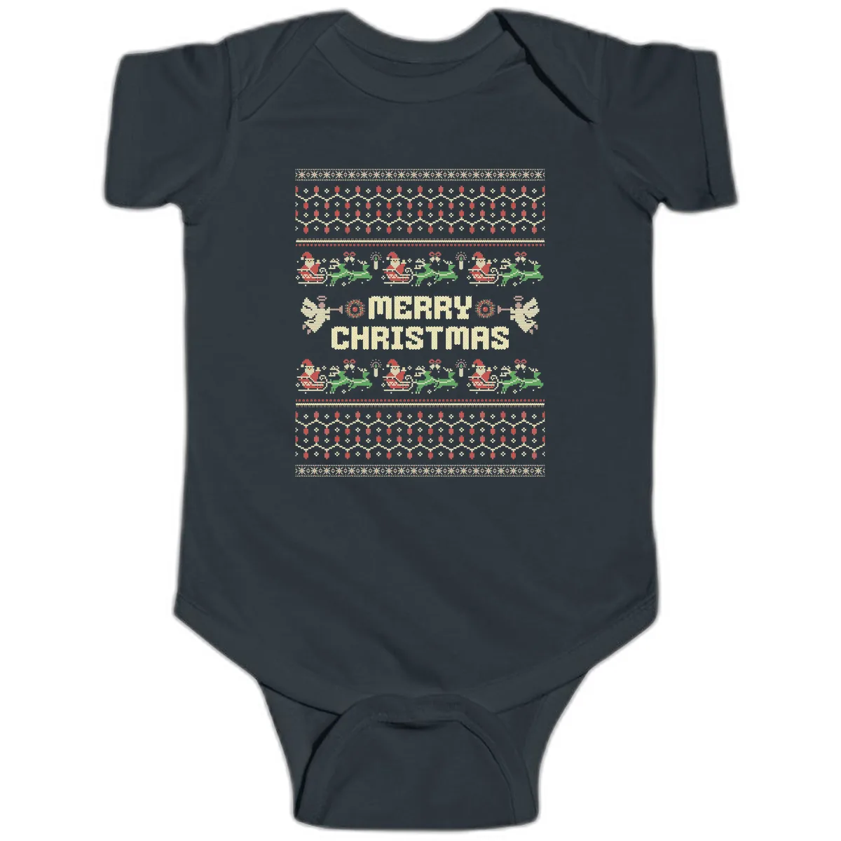 Ugly Christmas Sweater Merry Christmas Baby Onesie in Black