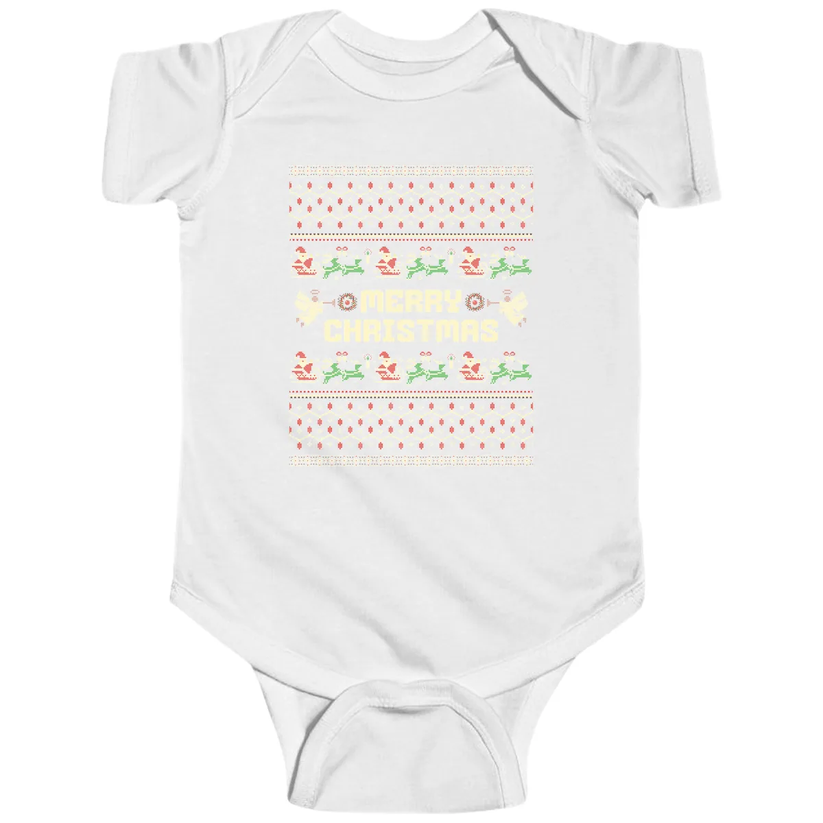 Ugly Christmas Sweater Merry Christmas Baby Onesie in White