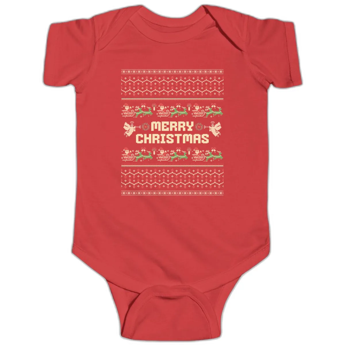 Ugly Christmas Sweater Merry Christmas Baby Onesie in Red