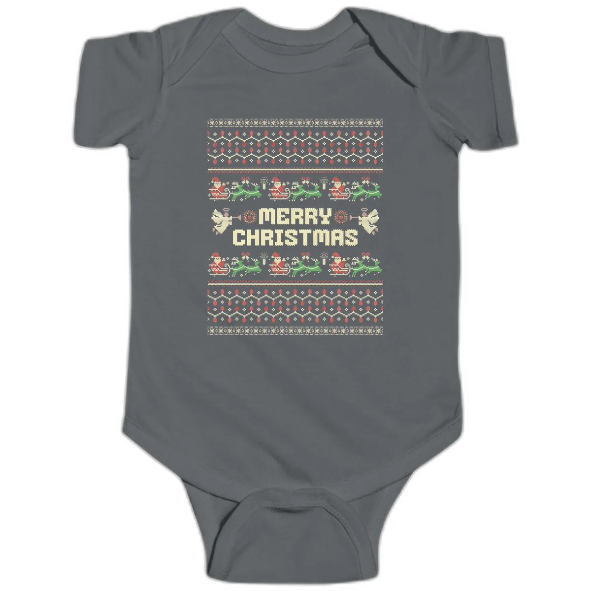 Ugly Christmas Sweater Merry Christmas Baby Onesie in Charcoal