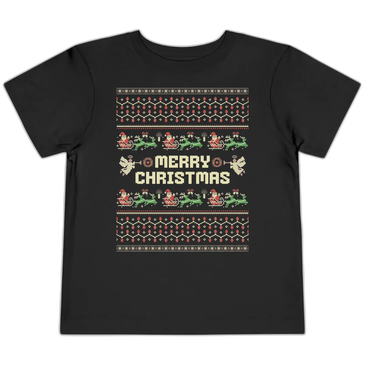 Ugly Christmas Sweater Merry Christmas Toddler T-Shirt in Black