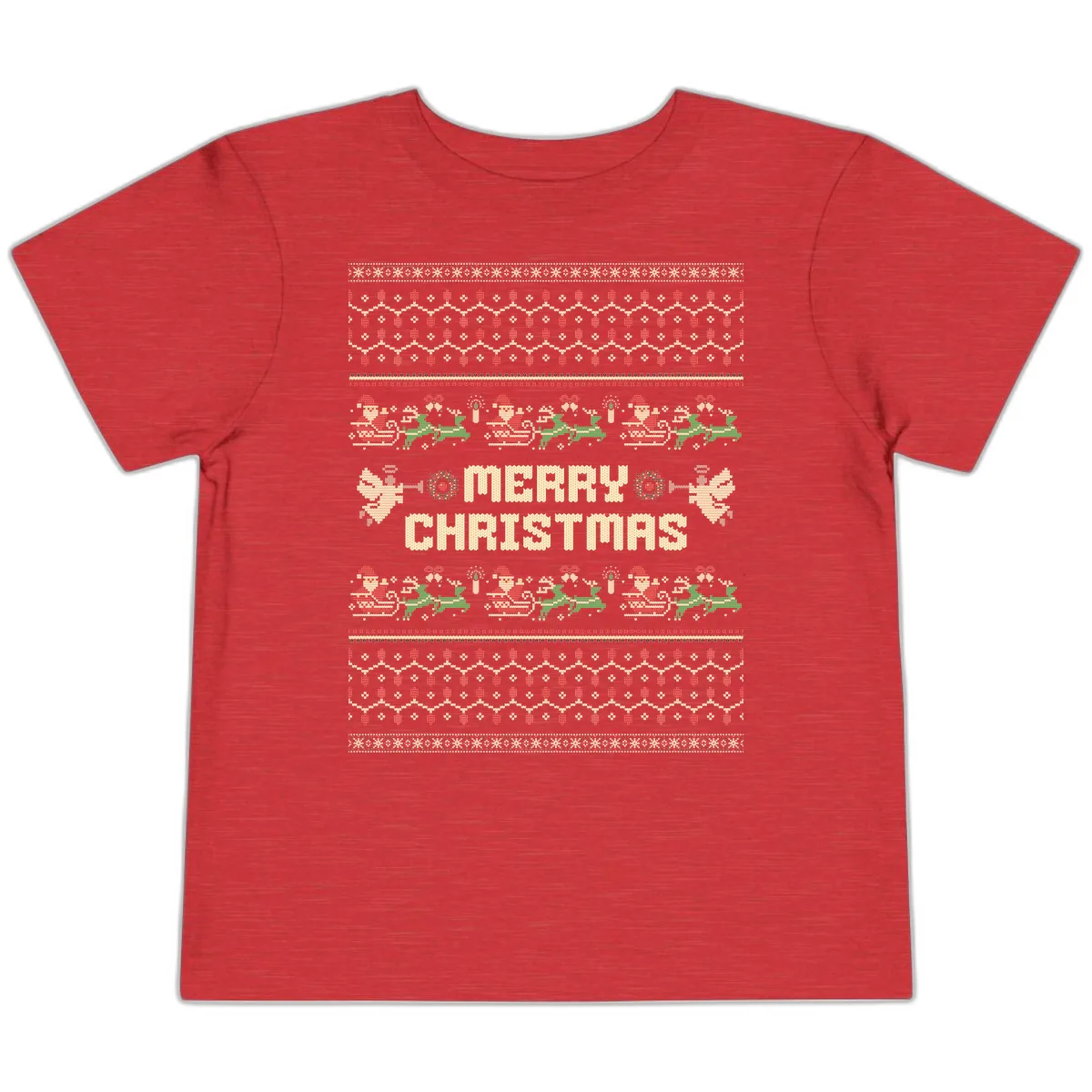Ugly Christmas Sweater Merry Christmas Toddler T-Shirt in Heather Red