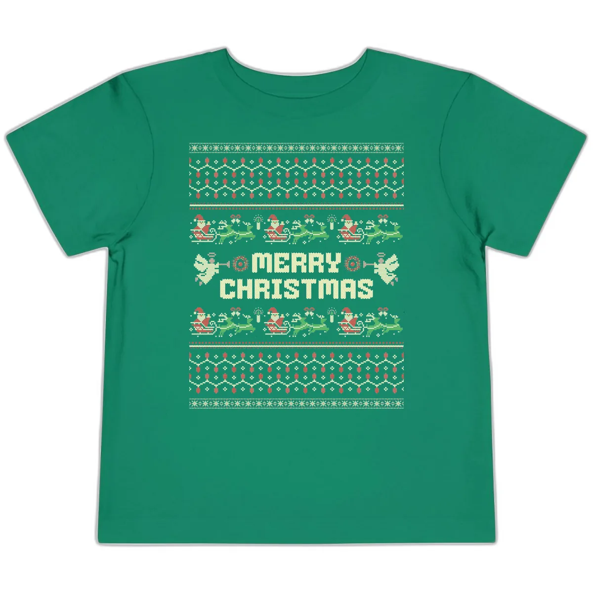 Ugly Christmas Sweater Merry Christmas Toddler T-Shirt in Kelly