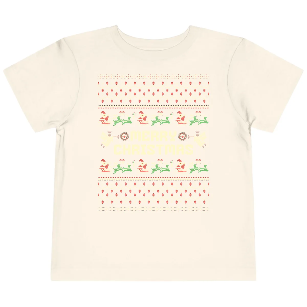 Ugly Christmas Sweater Merry Christmas Toddler T-Shirt in Natural