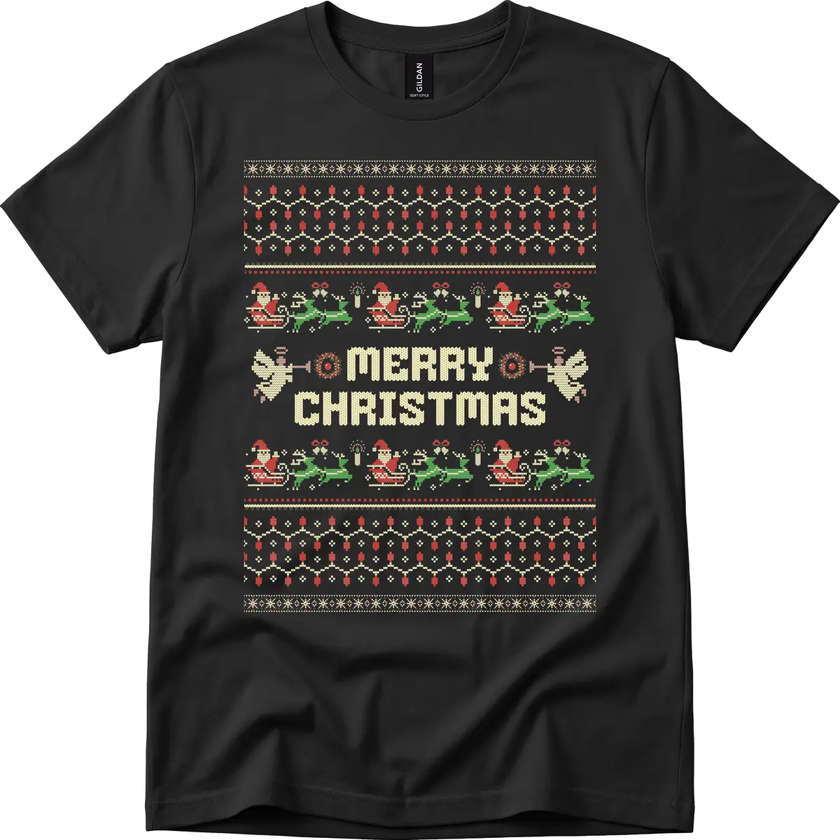 Ugly Christmas Sweater Merry Christmas T-Shirt in Black