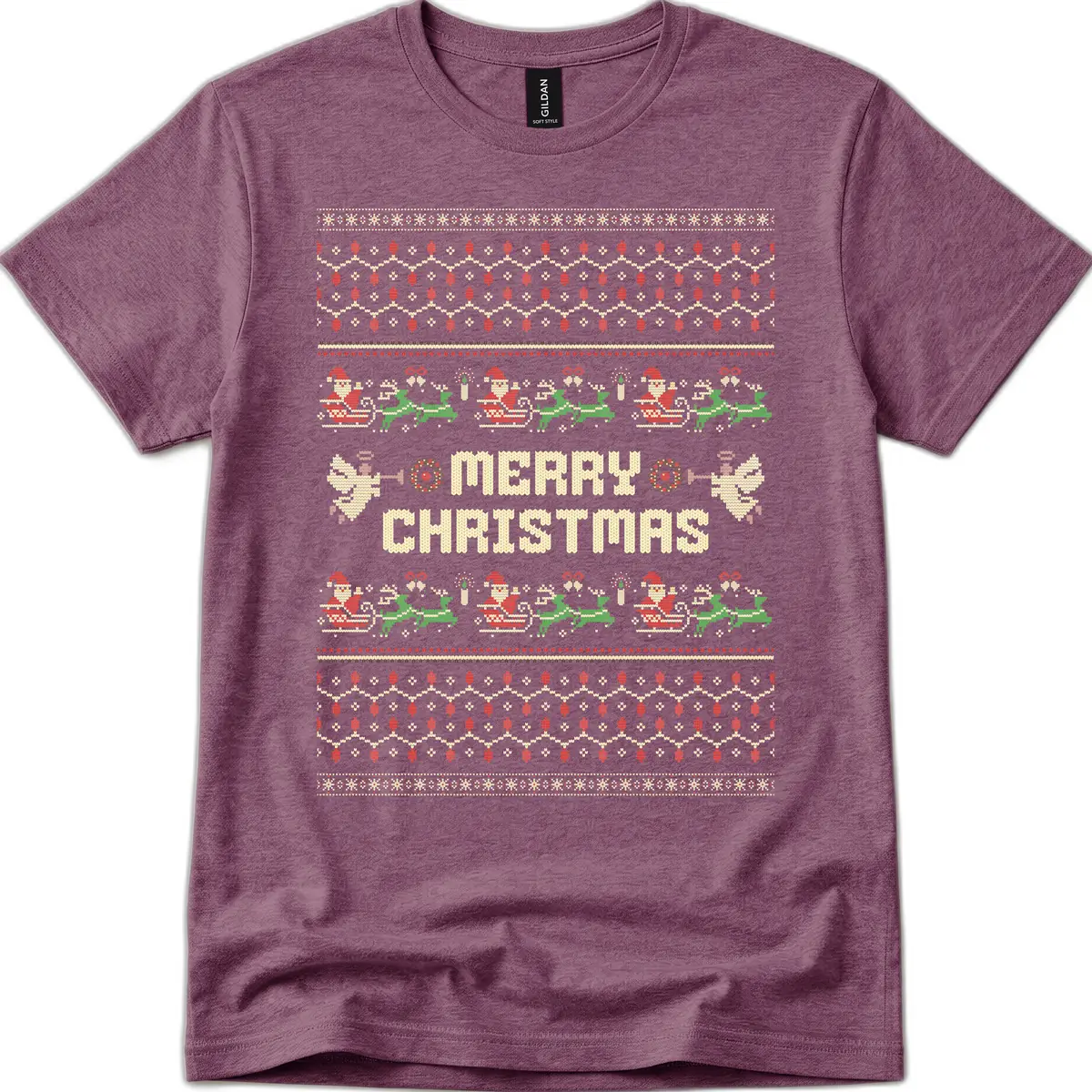 Ugly Christmas Sweater Merry Christmas T-Shirt in Heather Maroon