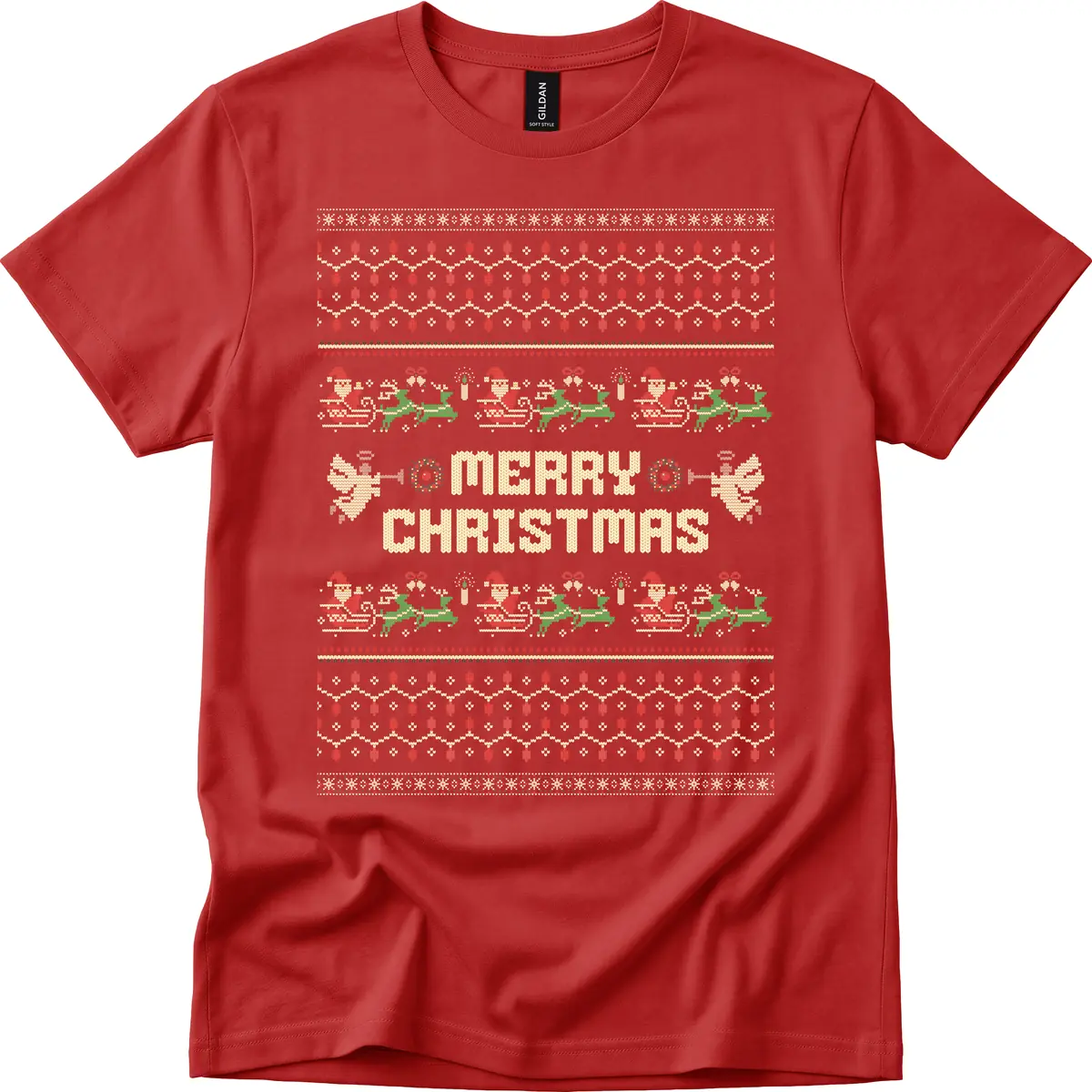 Ugly Christmas Sweater Merry Christmas T-Shirt in Red