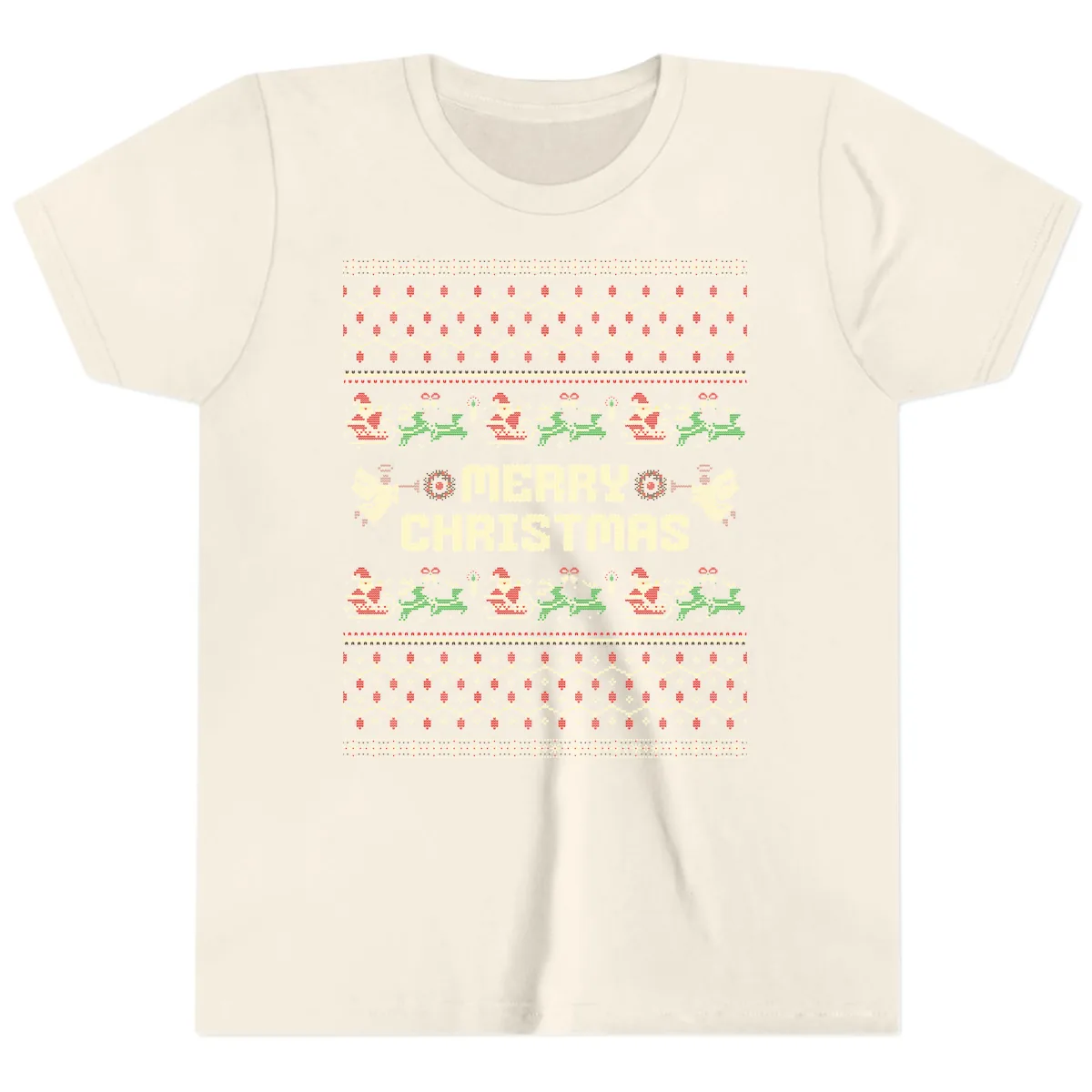 Ugly Christmas Sweater Merry Christmas Youth T-Shirt in Natural