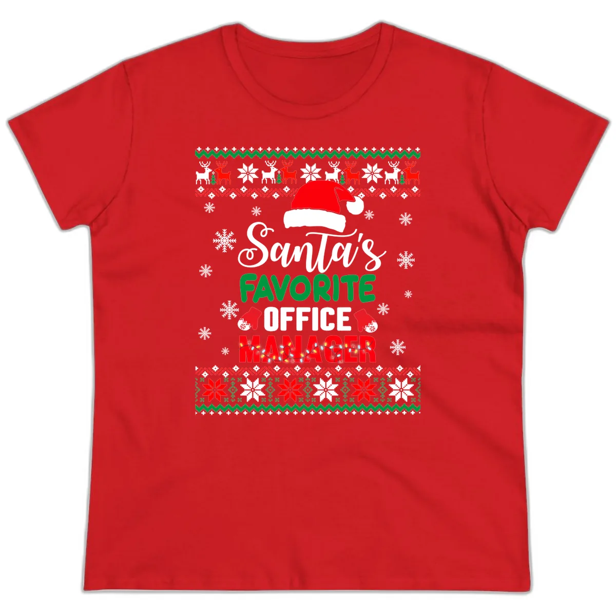 Santa's Favorite Office Manager Ladies Tee in Red
