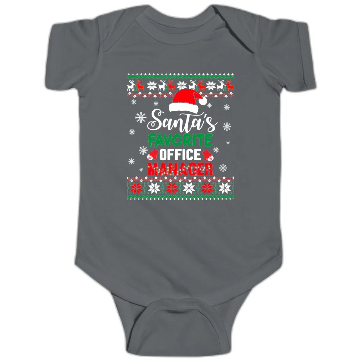 Santa's Favorite Office Manager Baby Onesie in Charcoal