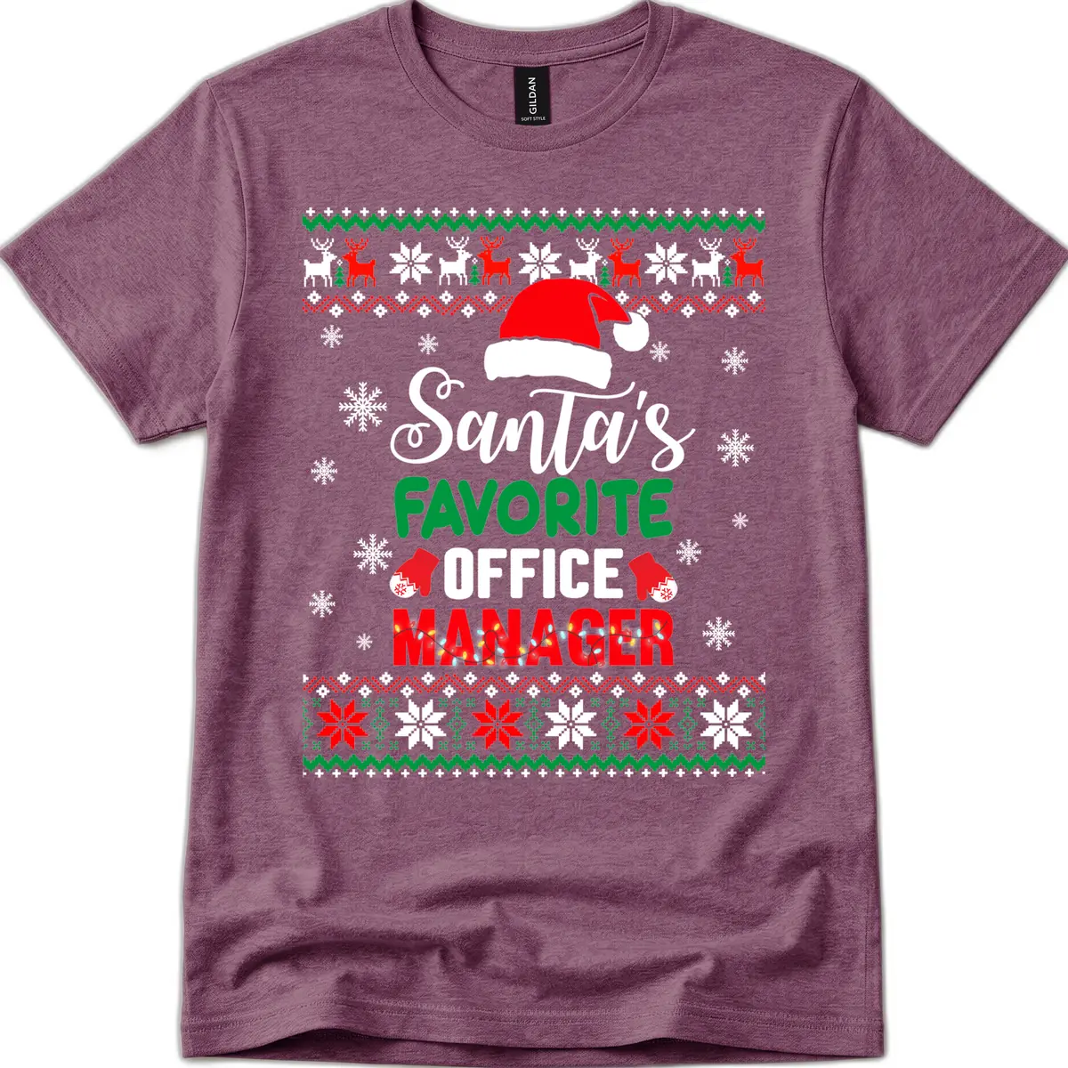Santa's Favorite Office Manager T-Shirt in Heather Maroon