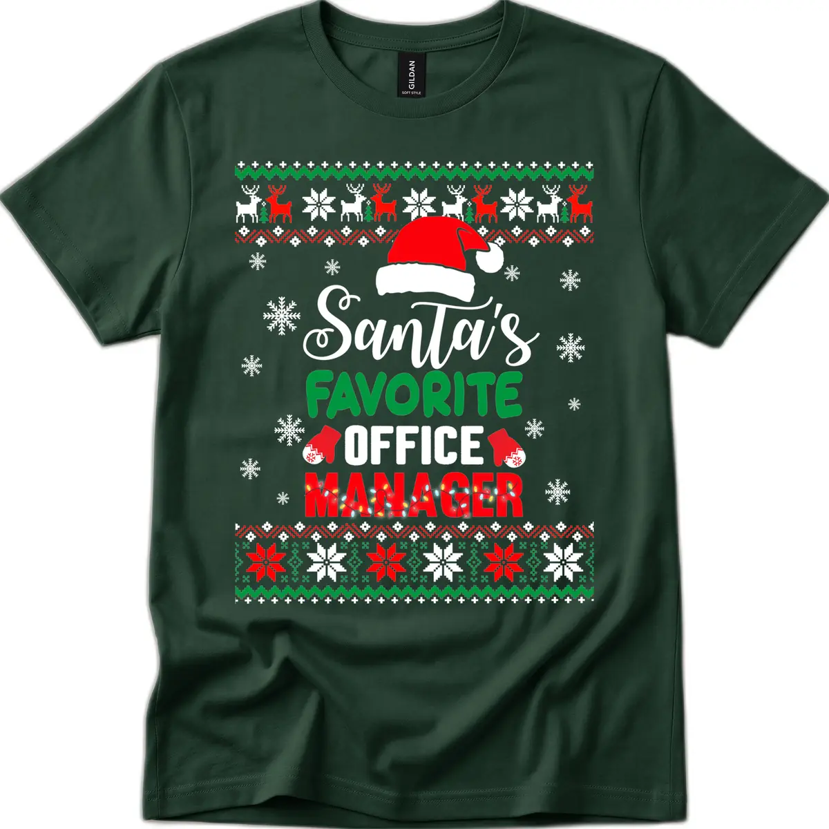 Santa's Favorite Office Manager T-Shirt in Forest Green