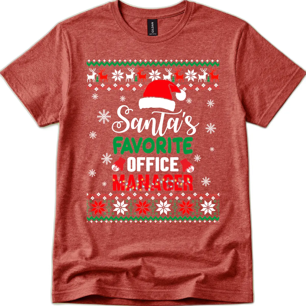 Santa's Favorite Office Manager T-Shirt in Heather Cardinal