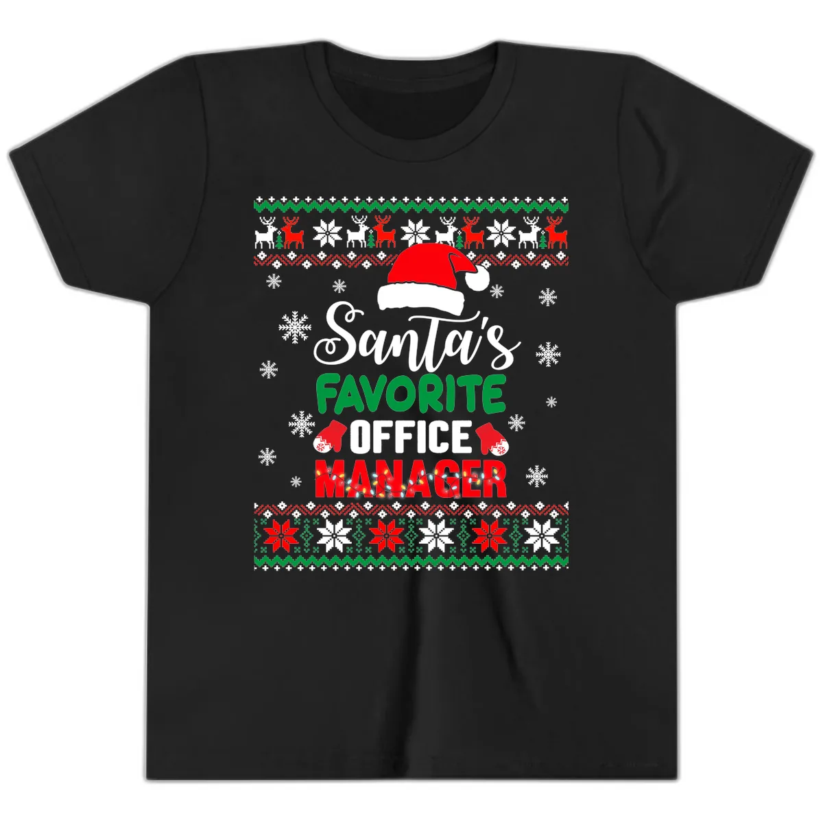 Santa's Favorite Office Manager Youth T-Shirt in Black