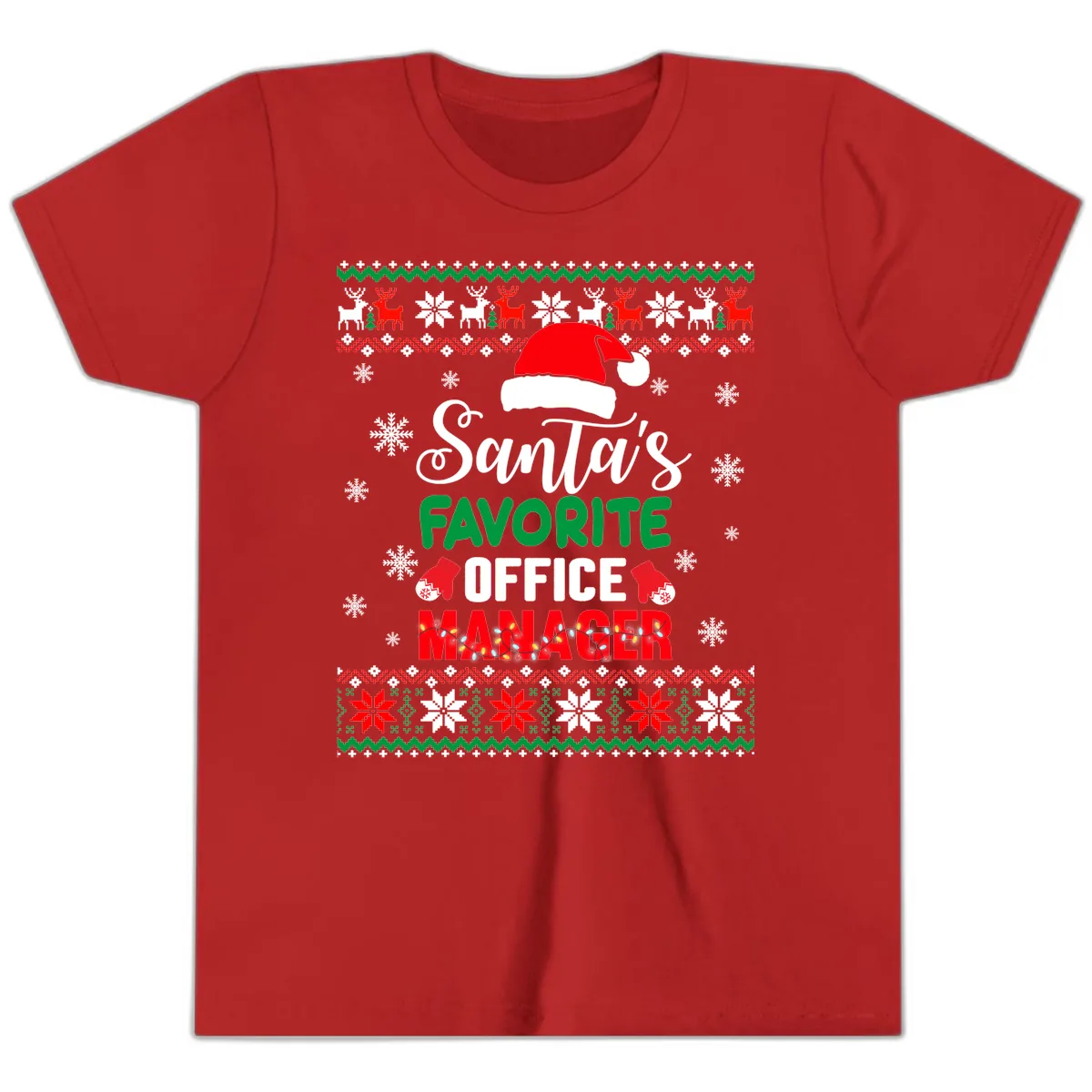 Santa's Favorite Office Manager Youth T-Shirt in Red