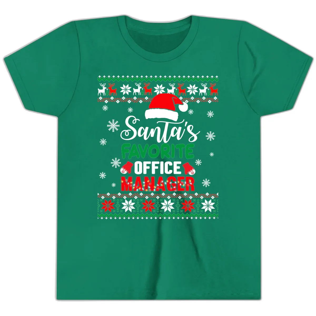 Santa's Favorite Office Manager Youth T-Shirt in Kelly